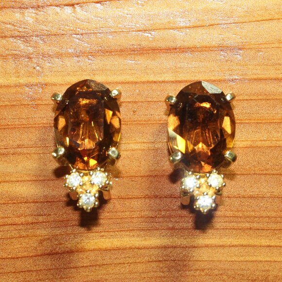 Vintage Christian Dior Orange CZ Clip On Earrings - Picture 1 of 4